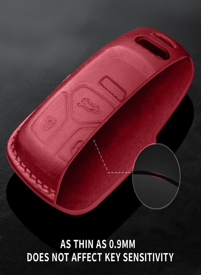 Tukellen for Audi Key Fob Cover Genuine Leather with Keychain,Leather Key Case Protector Compatible with Audi A4 Q7 Q5 TT A3 A6 SQ5 R8 S5 Smart Key-Wine Red - Image 4